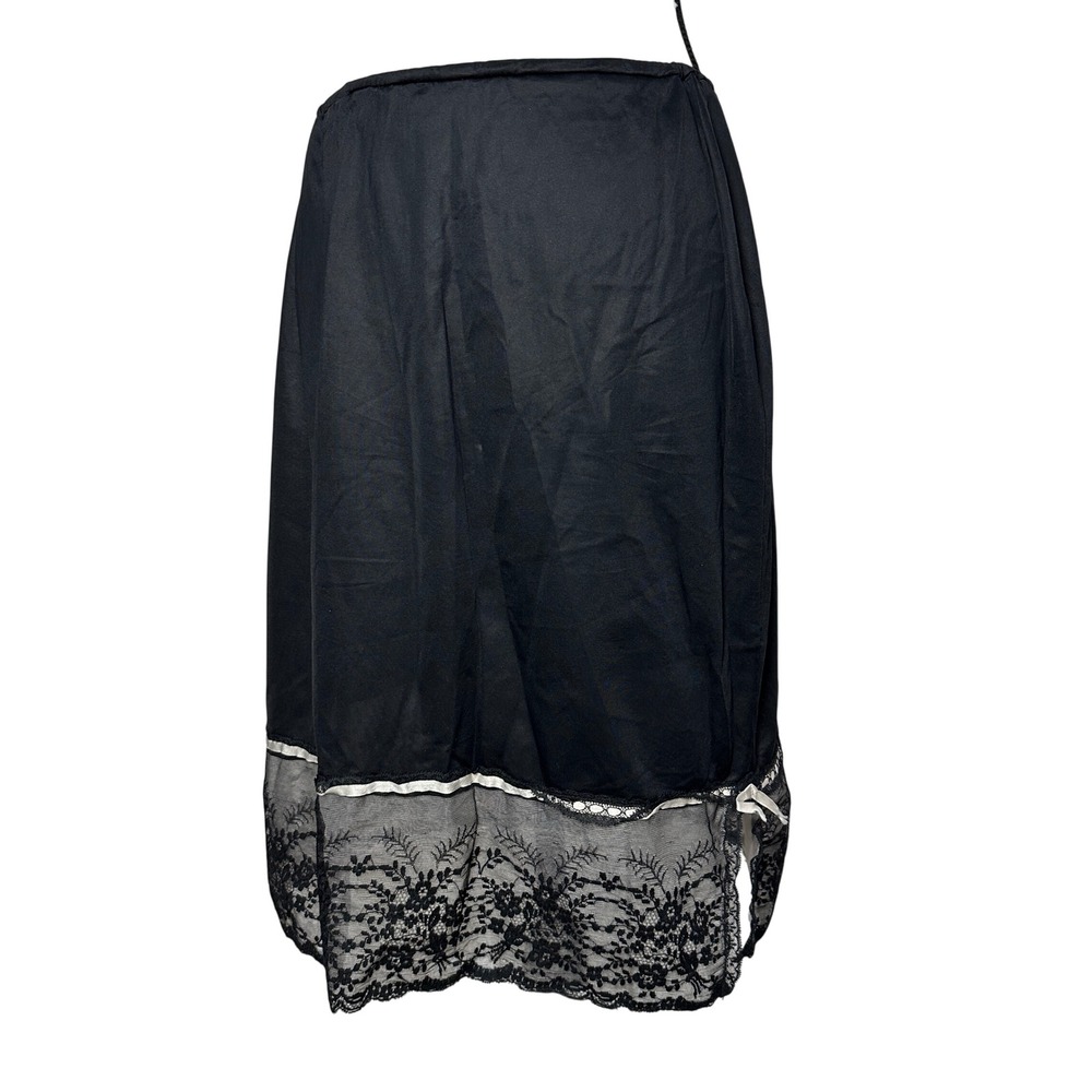 VTG‎ Van Raalte Black Nylon Half Slip Skirt 22" Wide Floral Lace Trim Lingerie